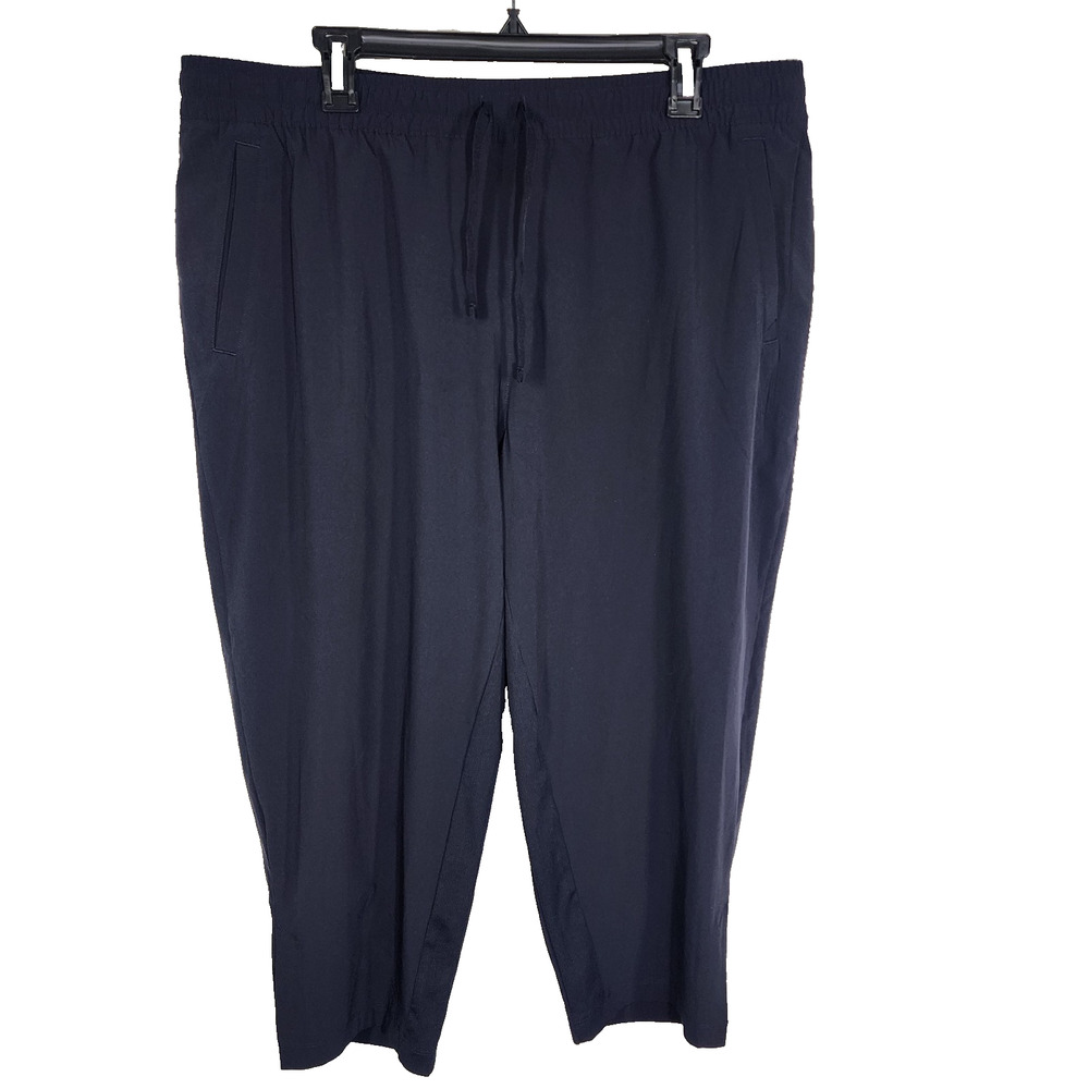 T by Talbots Women Cropped Pant Size XLP Navy Blue Pull On Drawstring Woven Knit